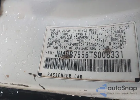 1996 Acura Integra Ls z USA, uszkodzony, nr VIN JH4DB7556TS008331